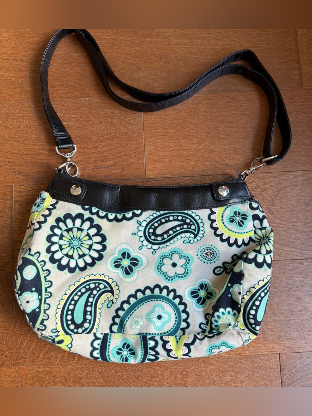 Women's Paisley Print Shoulder Bag in Teal & Black